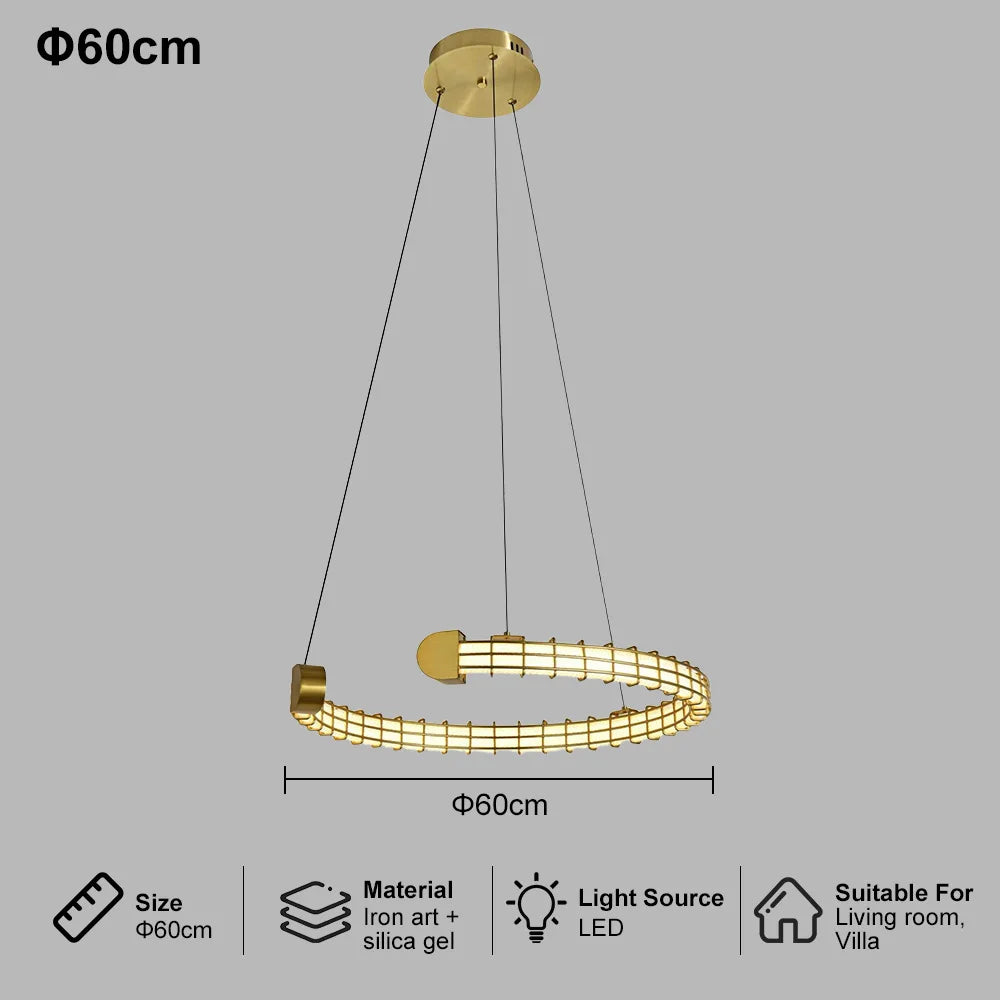 Modern Luxury LED Pendant Light for Living Room Villa Kitchen Island Table Round Iron Dining Hanging Chandelier Home Decor