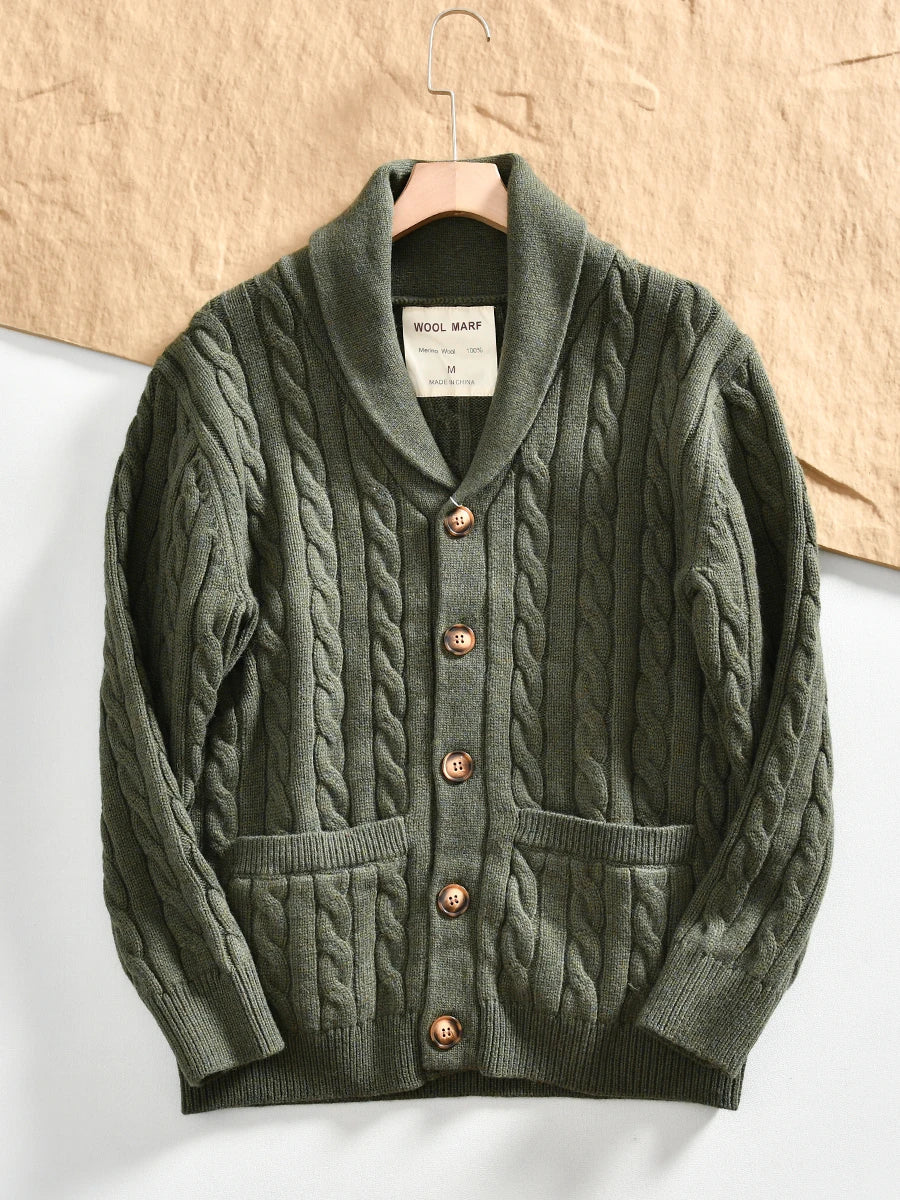 100% Wool Men's Scandinavian Style Shawl Collar Cardigan Nordic Knit Sweater Jacket for Autumn/Winter