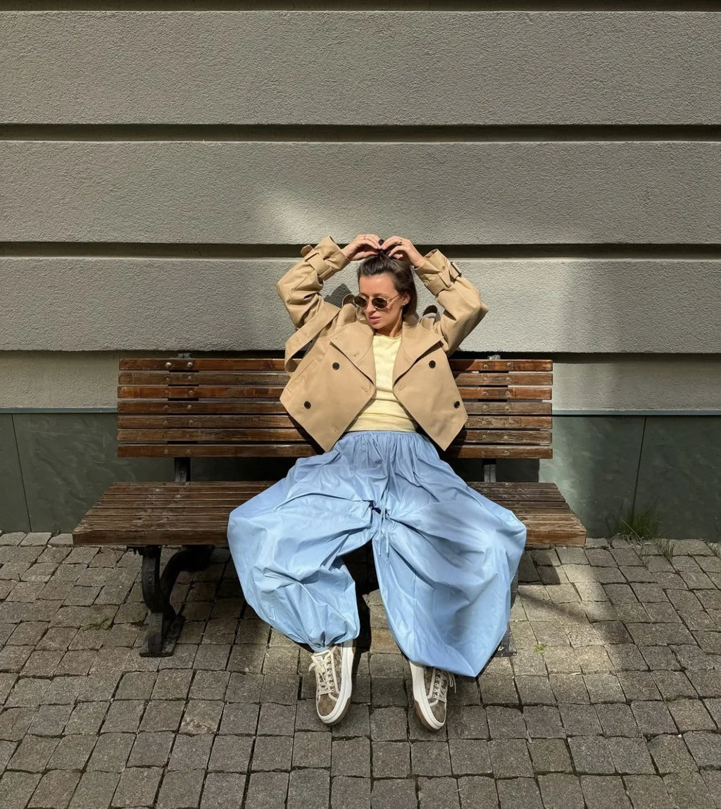 Tuularose Loose Solid Leg-Length Pants For Women Pleated High Waist 2025 Summer Female Fashion Office Lady Casual Bloomer Pants