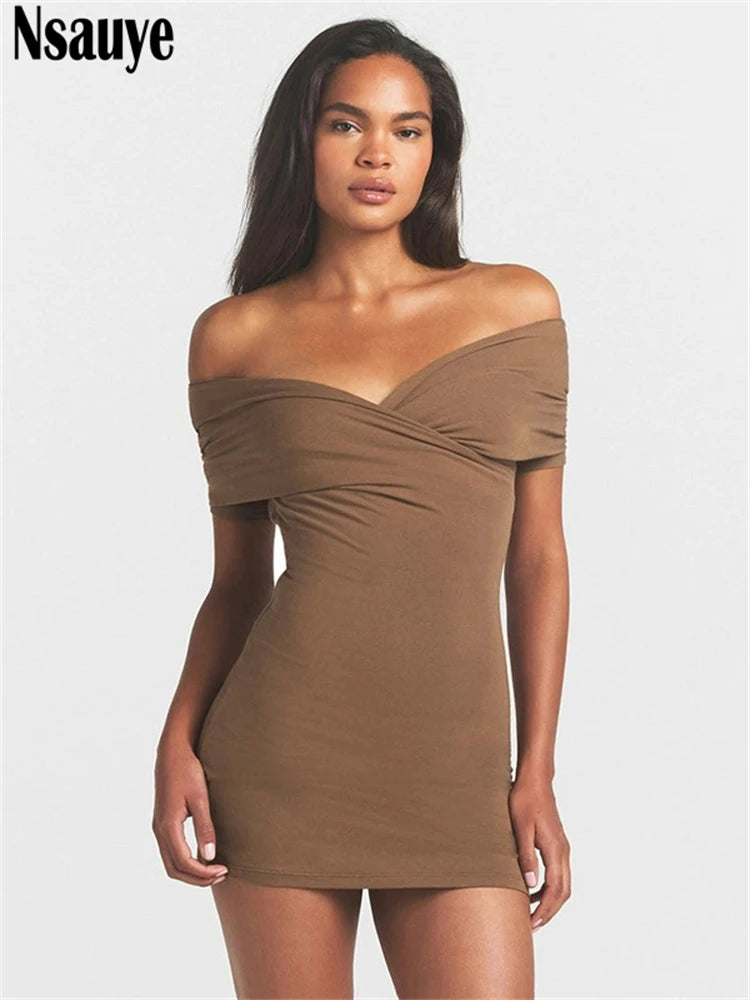 Nsauye 2026 Casual Summer Women Dresses Mini Bodycon Short Sleeve Sexy V Neck Party Evening Wrap Night Club Dress Outfits