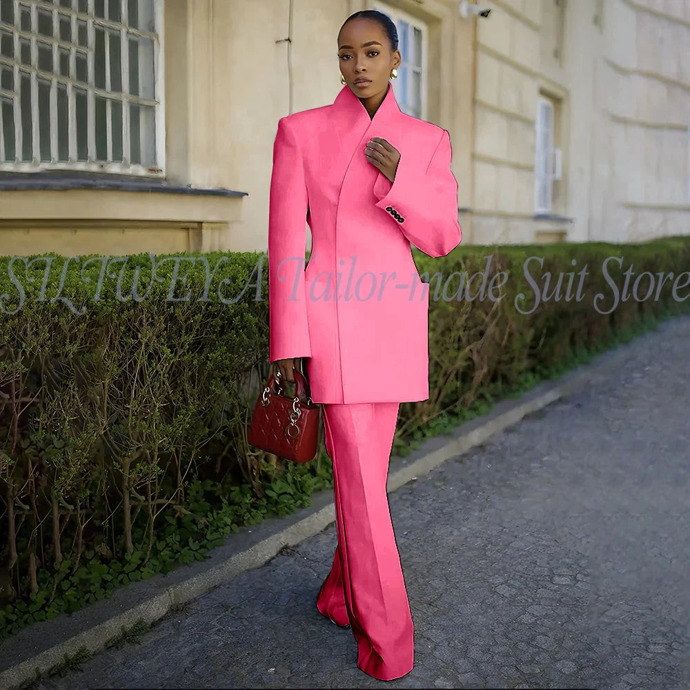 White Pants Suit Woman Luxury 2 Pieces Jacket Pants Smart Casual Office Lady Blazer Set Solid Color Trajes De Mujer Elegante