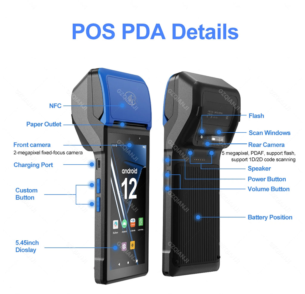 Android 14/13/11 3G 4G Handheld POS Terminal With 58mm Thermal Printer 1D 2D Scanner NFC Reader RAM3GB ROM32GB Mobile Device