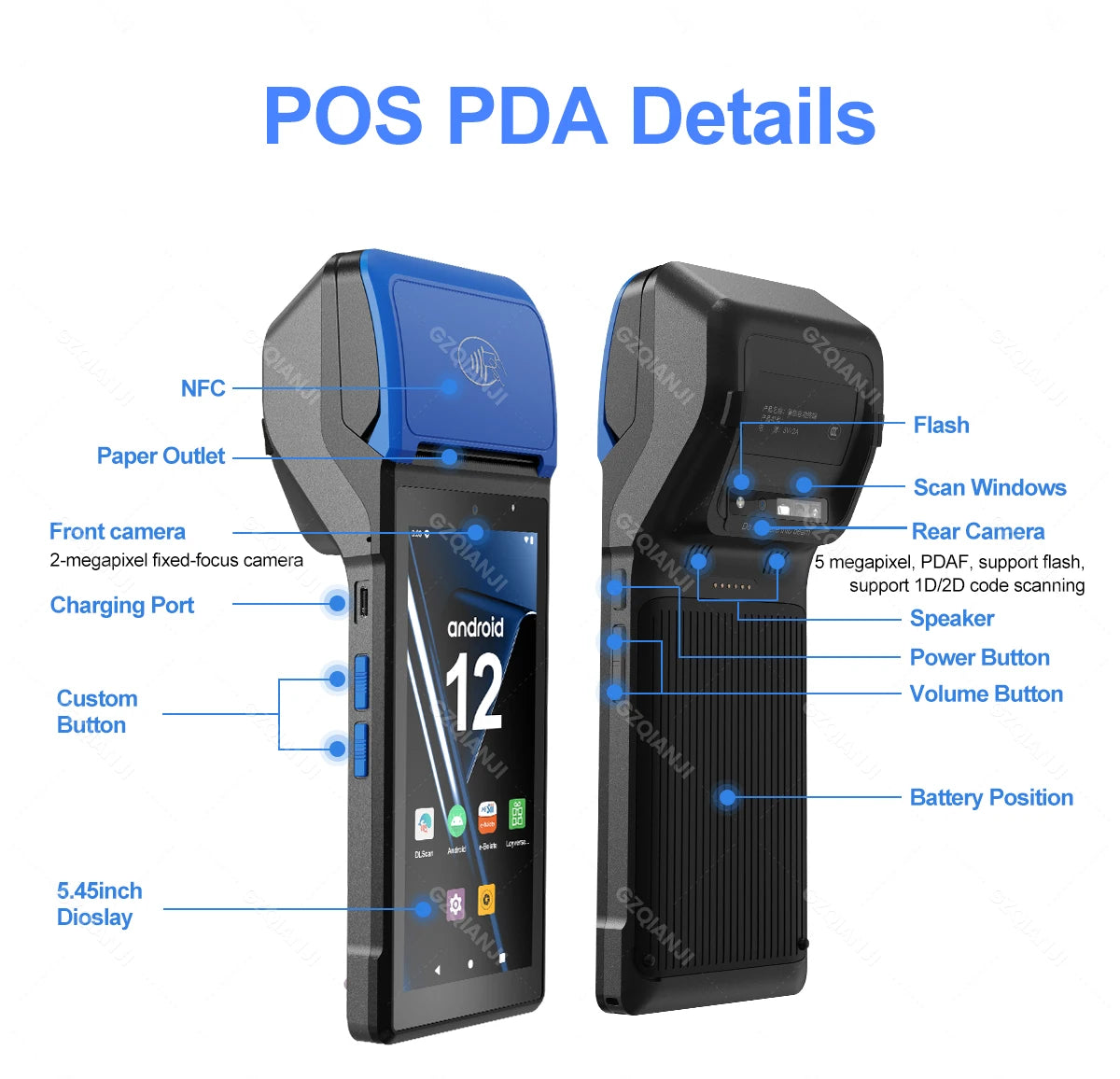 Android 14/13/11 3G 4G Handheld POS Terminal With 58mm Thermal Printer 1D 2D Scanner NFC Reader RAM3GB ROM32GB Mobile Device
