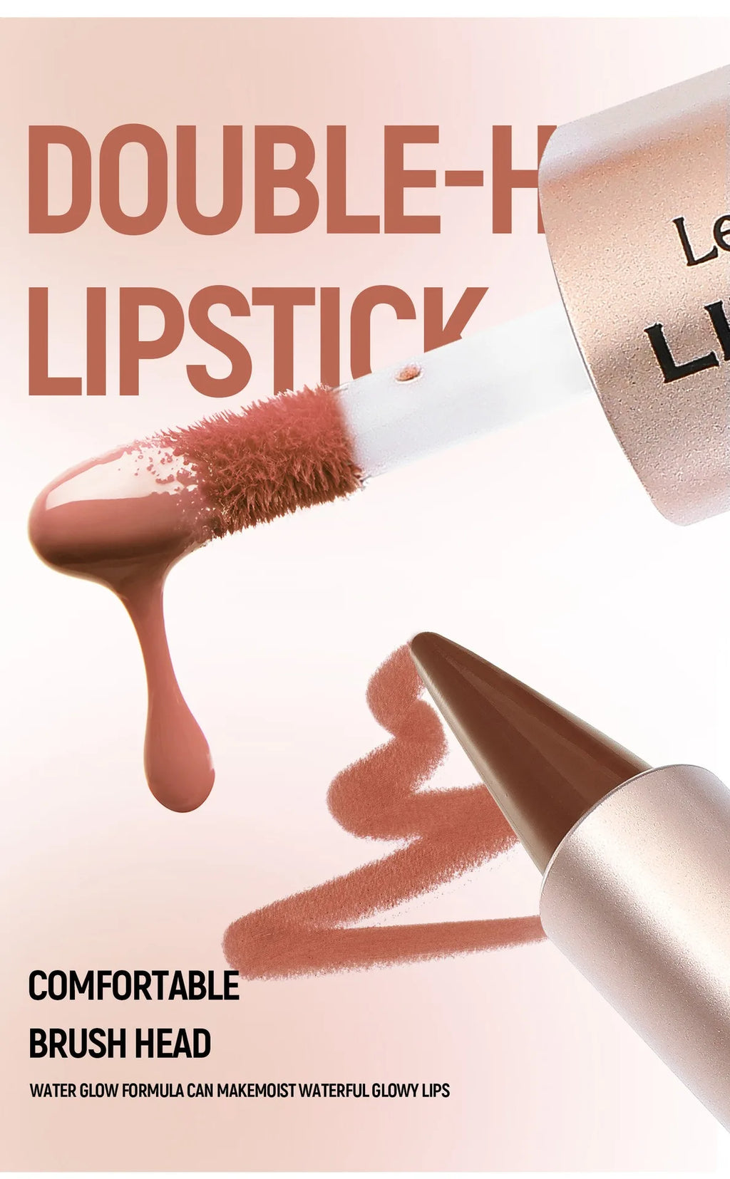 2 in 1 Lip Liner & Lip Gloss Waterproof Double Ended Matte Contour Pencil Crystal Mirror Lip Glaze Lasting Non Sticky Lip Makeup