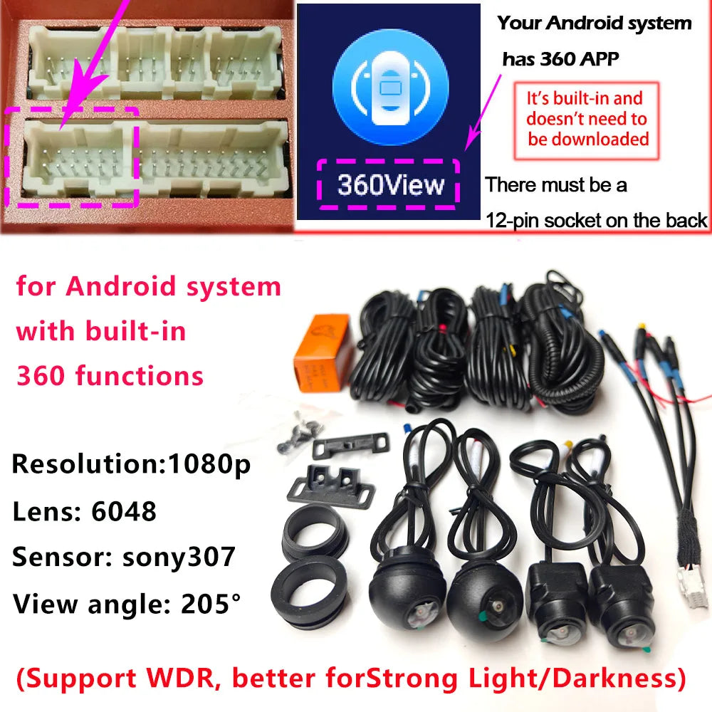 360 camera for car Front and rear left and right cameras for Android multimedia system with built-in 360 camera function