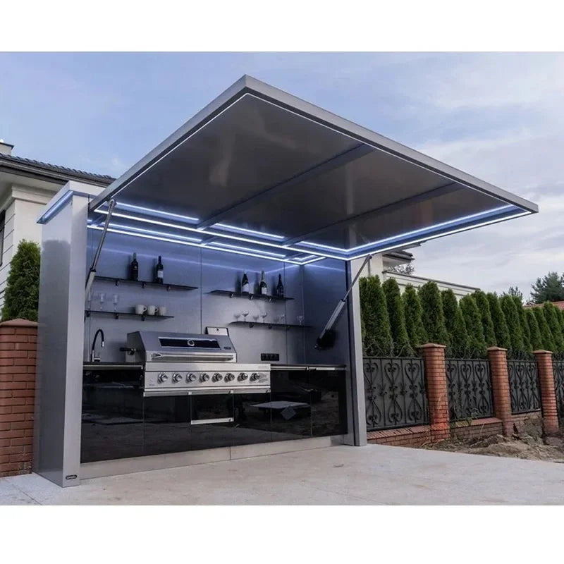 Modular Outdoor Kitchen Pod with SUS 304 Cabinets, Pre-assembled All-in-one BBQ Station for Luxury Villa Garden Customized