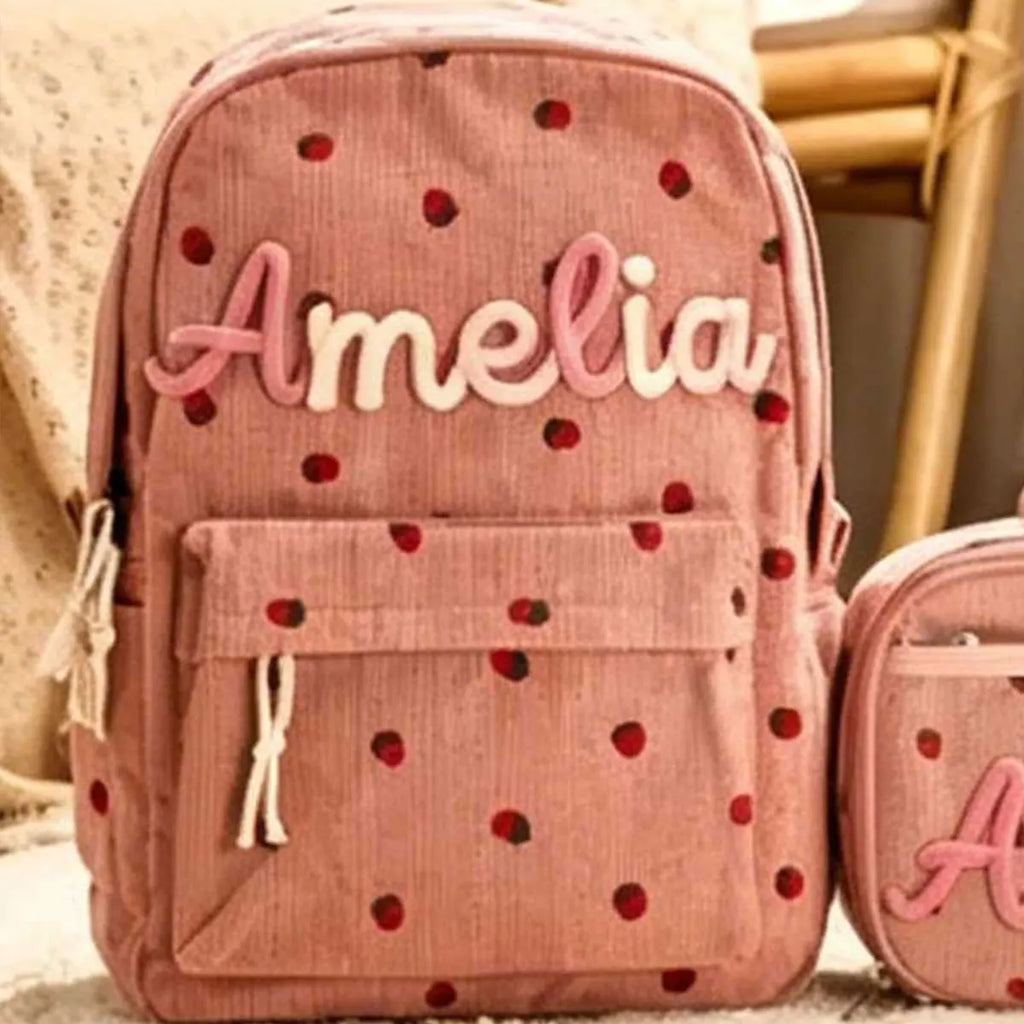 1pc Personalized Corduroy Backpack, Strawberry/Checkered Pattern, Simple and Spacious, Perfect Back-to-School Gift
