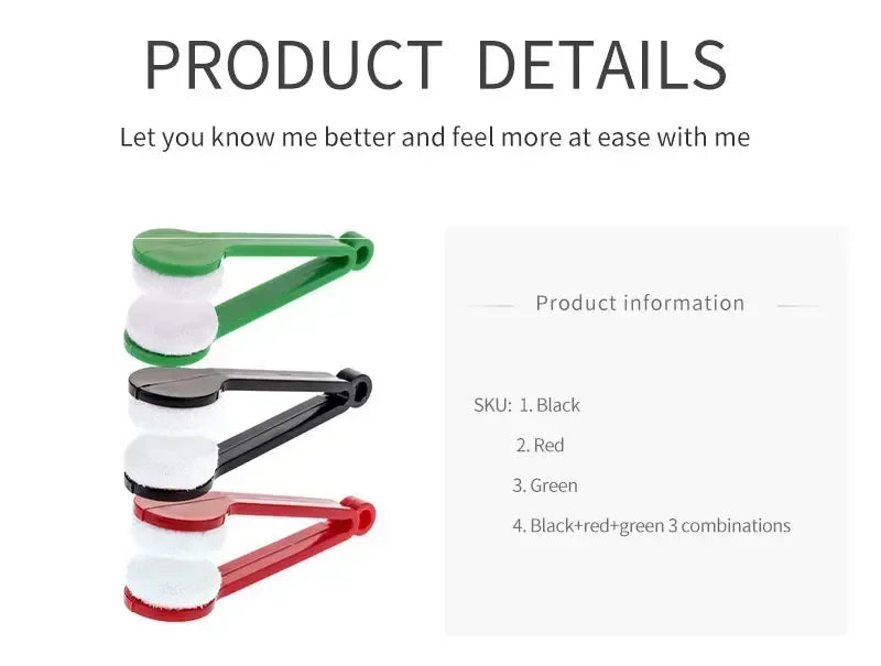 Portable Multifunctional Eyeglass Cleaning Wipe Green Microfiber Lens Brush for Sunglasses Glasses Compact Travel Scratch Free T