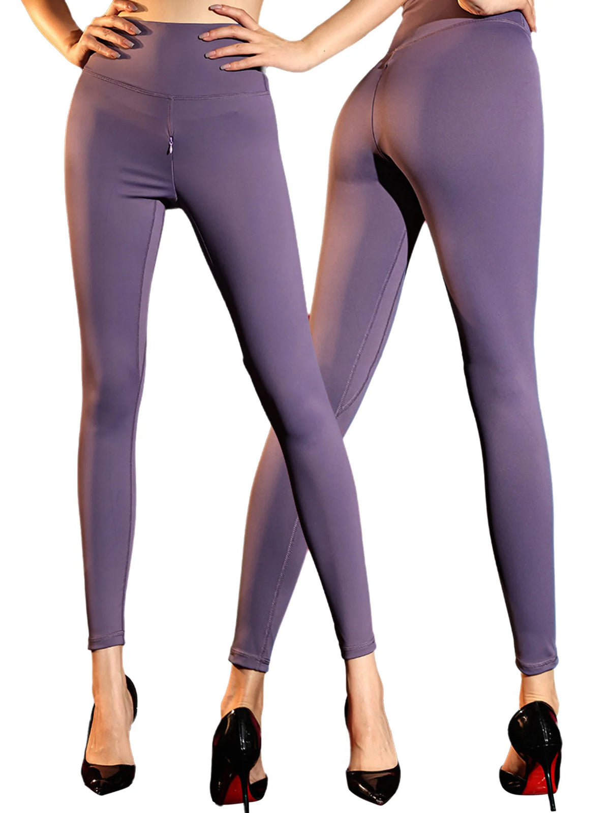 High Waist Stretchy Skinny Yoga Pants Womens Invisible Zipper Crotch Leggings Sports Bottoms Workout Cycling Running Clothing