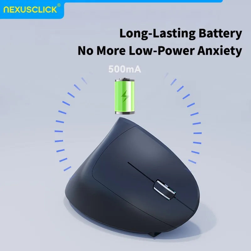 NexusClick Dual Mode Ergonomic Vertical Mouse,Rechargeable/AA Battery Powered,Adjustable DPI Mute Buttons RGB Mouse for Computer