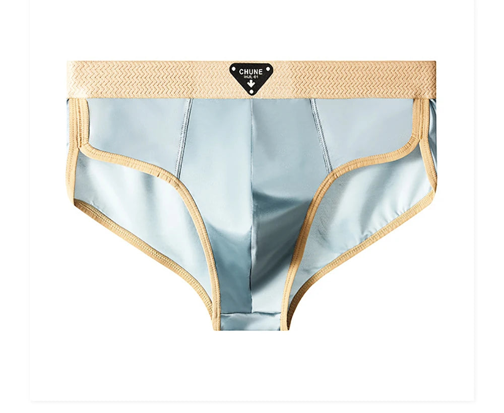3PCS/Pack Luxury Satin-like Men's Briefs Ice Silk Hygroscopic Breathable Mesh Crotch Panties Soft High Elastic Man Underwear