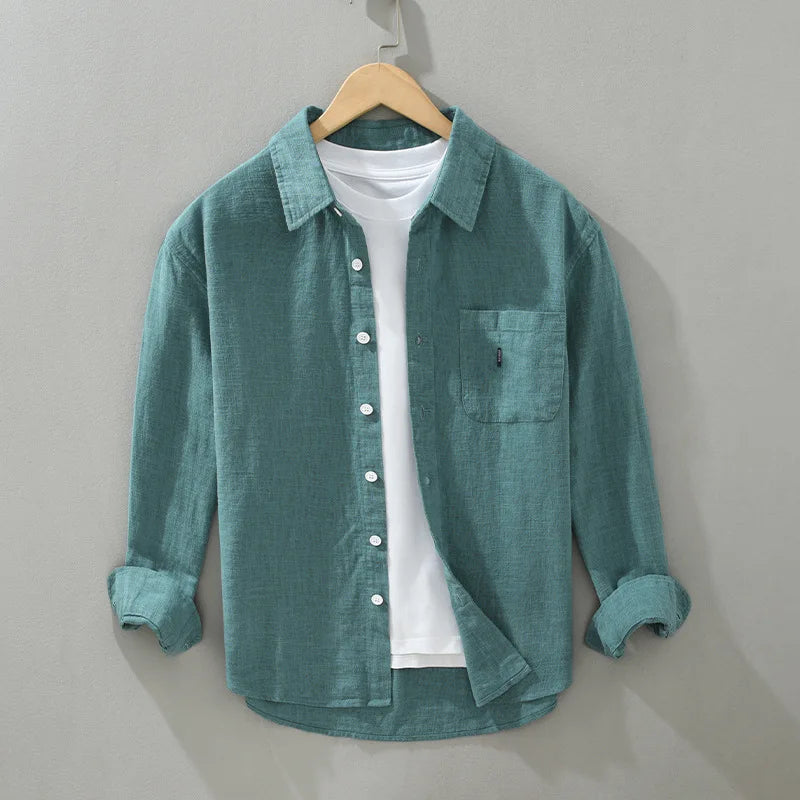 2402 Cotton Linen Solid Color Simple Basic Tops Men's Spring Fall Fashion Japan Style Harajuku Healthy Comfortable Casual Shirts