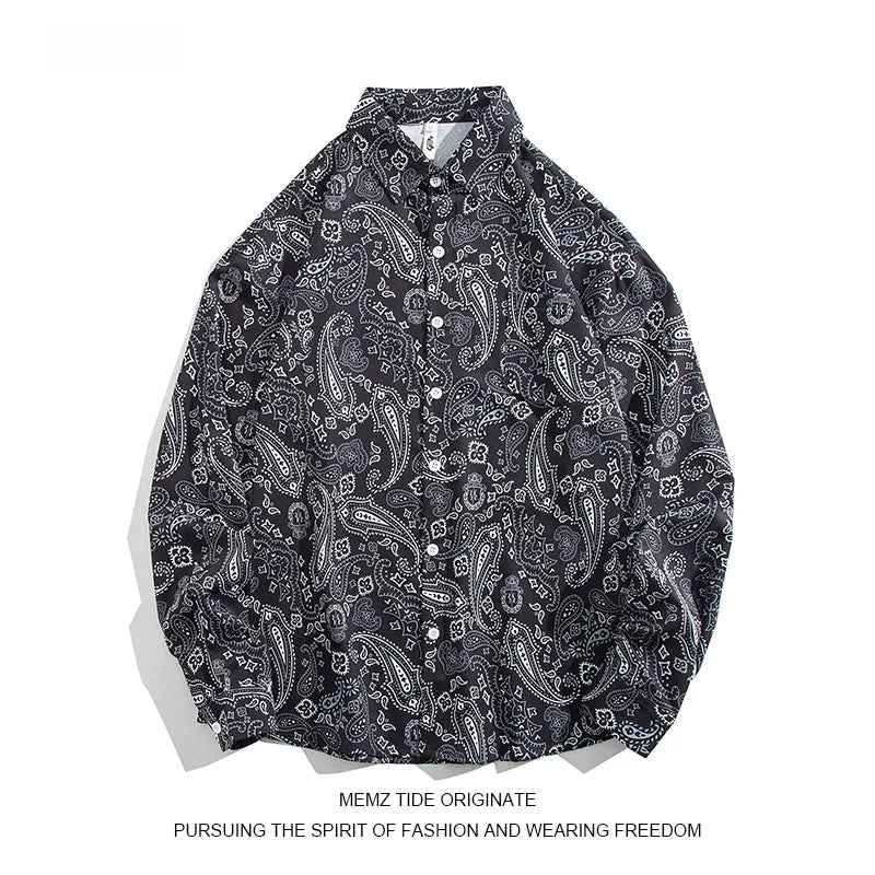 Memz Trendy Long Sve Loose Fit Collared irt for Men with Texture Embroidery Hong Kong Sle Versatile Faionable irt