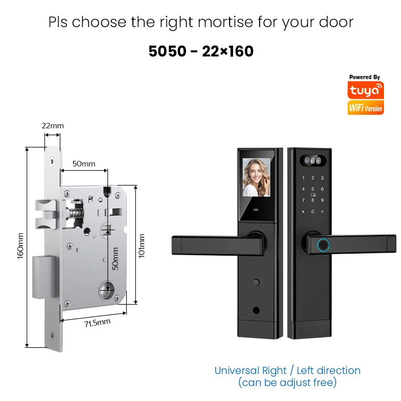 Facial Recognition Video call Automatic Door Lock TUYA Front Door Fingerprint Smart Lock Digit Camera Visible Inner Screen