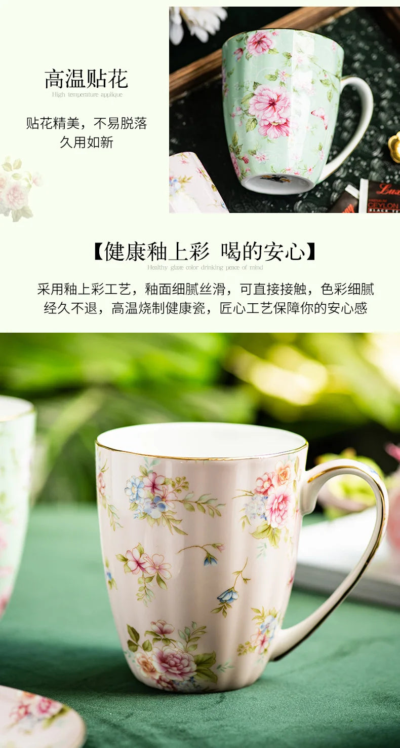 Ceramic Cup Creative Couple's Cup Vintage Flower Home Breakfast Milk Cup Office Afternoon Tea Coffee Water Mug Home Drinkware