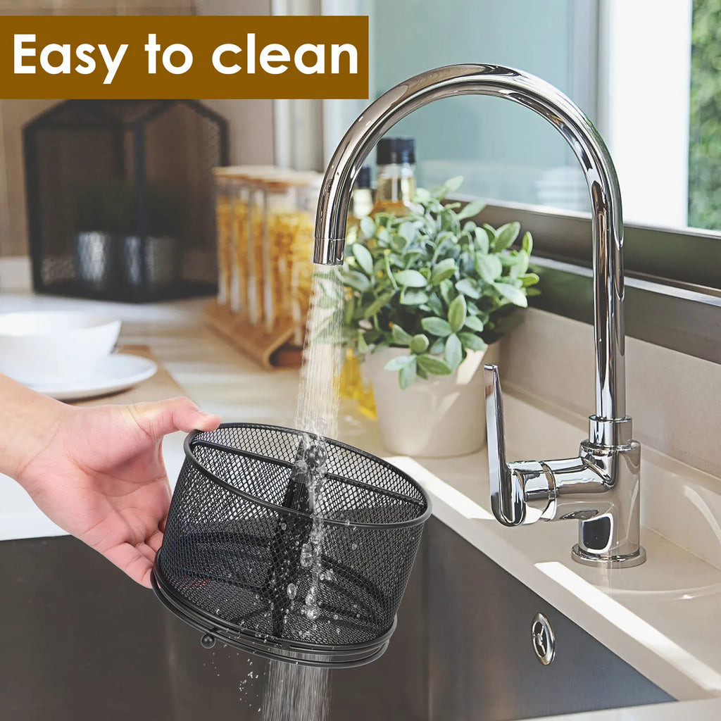 360°Rotating Utensil Caddy Kitchen Utensil Holder 6.7×6.7×5.1 Inch Metal Utensil Organizer 4-Compartment Metal Utensil Caddy