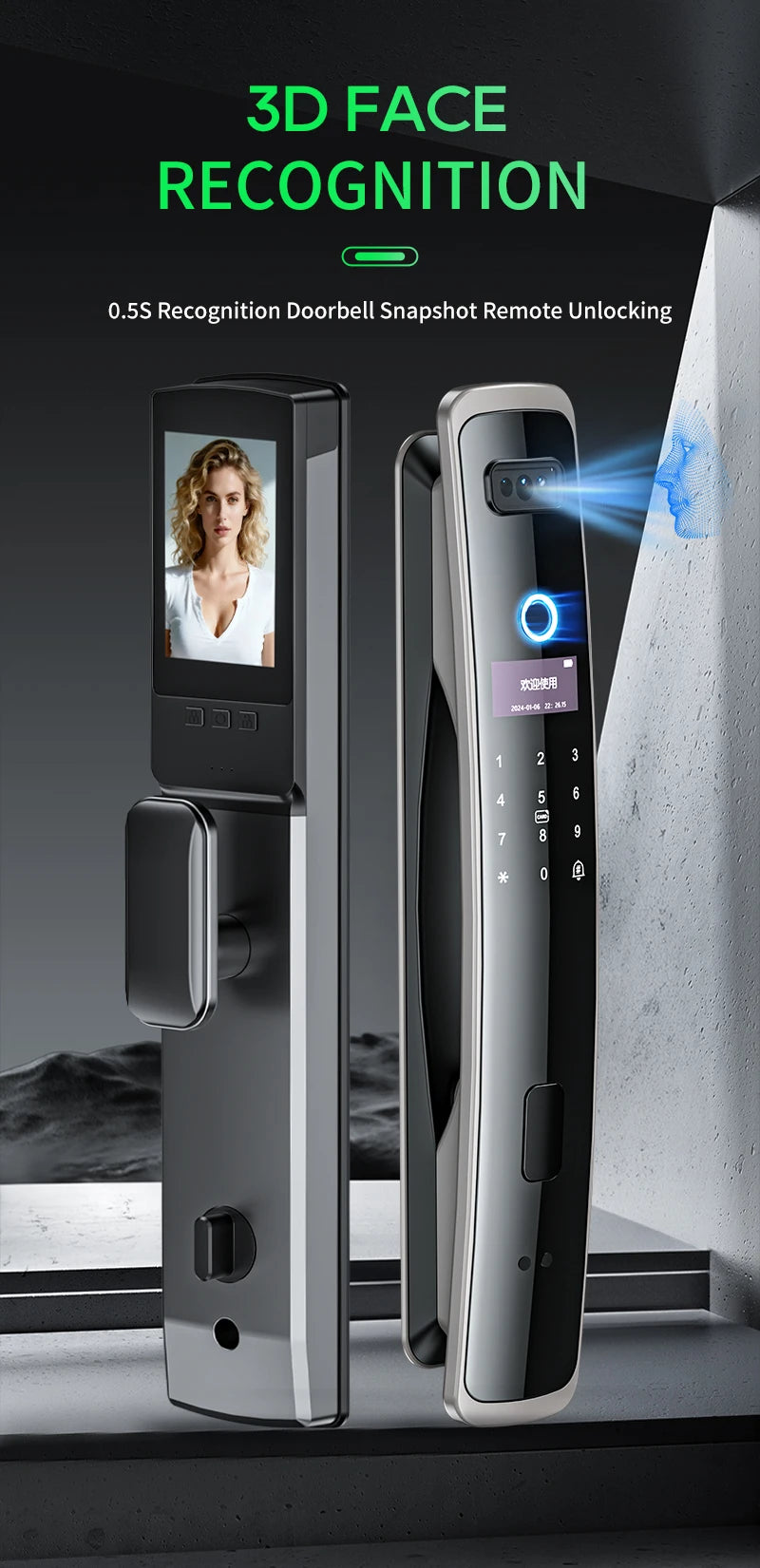 EGFirtor Smart Password Lock 3D Face Recognition Fingerprint IC Card Key Security Home Door Lock With Camera