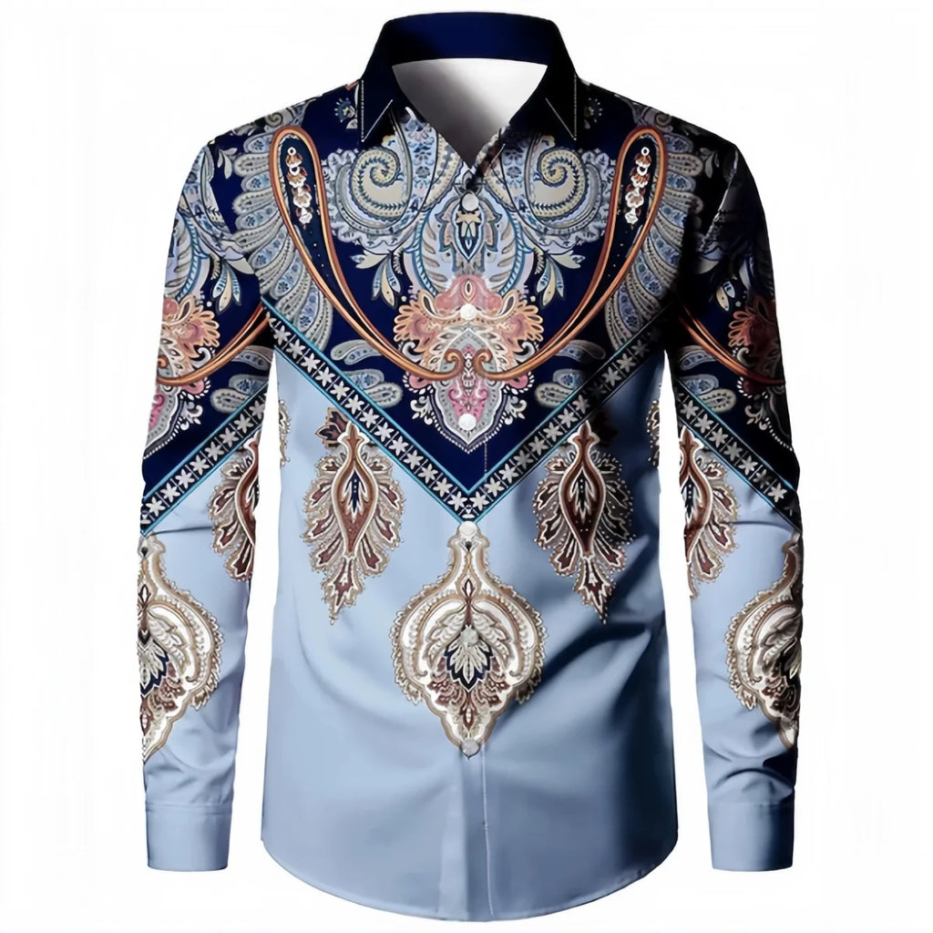 Fashion New Ethnic Style 3D Printed Men's Long Sleeve Shirt Spring And Autumn Casual Breathable Lapel Button Shirt Daily Clothes