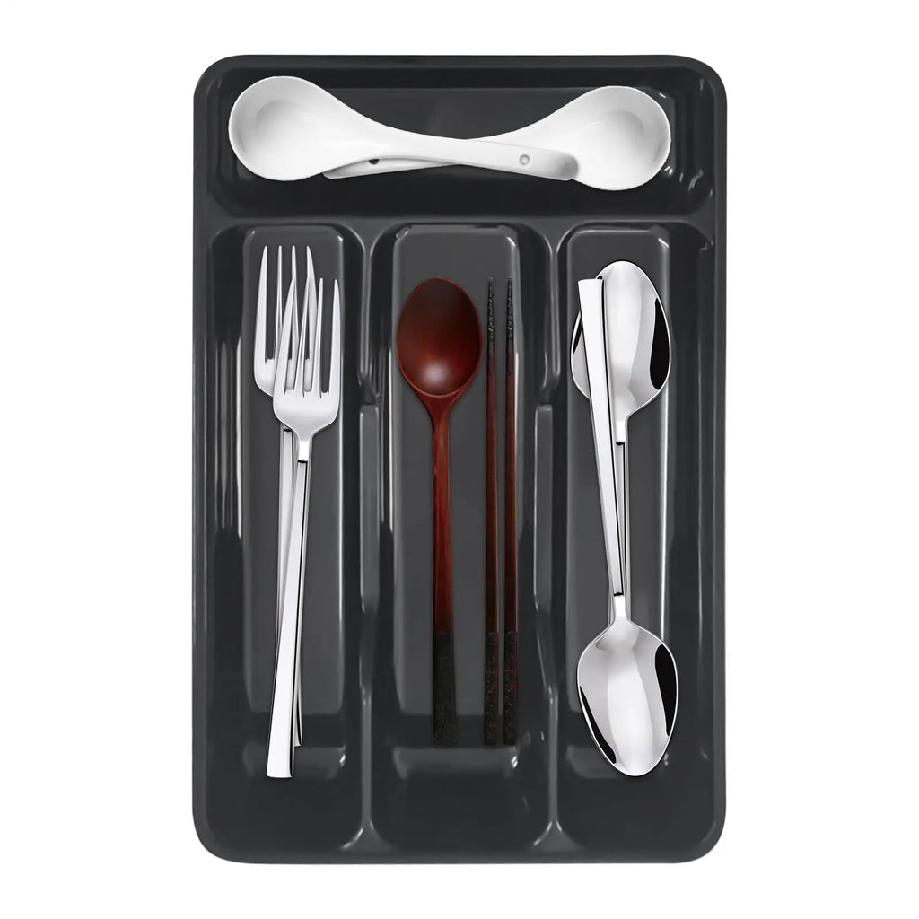 Compact Silverware Organizer with 4 Compartments Flatware Holder, Kitchen Cabinet Countertop Storage Solution Home College Use