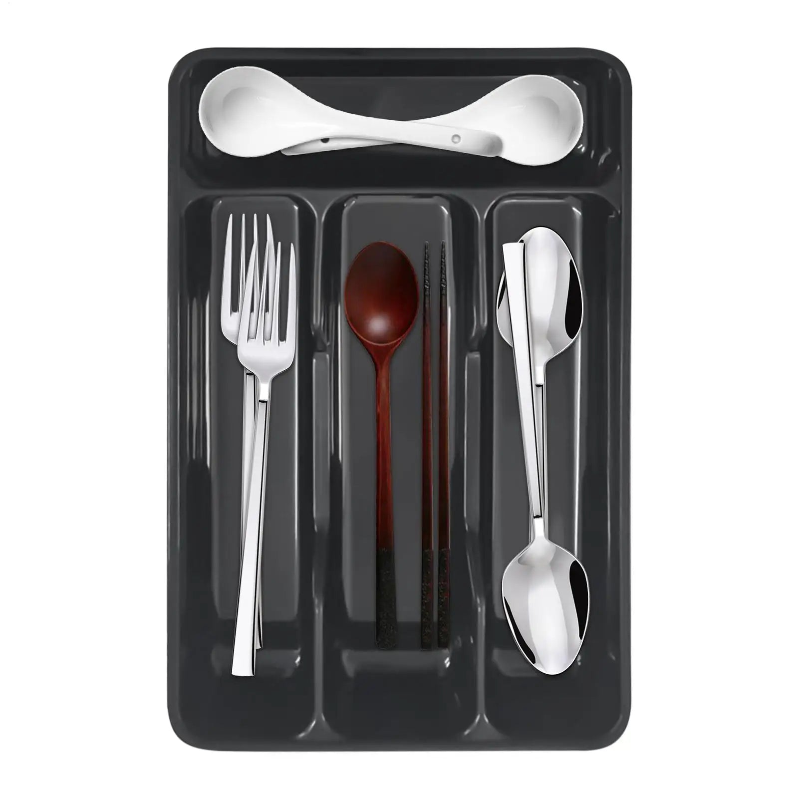 Compact Silverware Organizer with 4 Compartments Flatware Holder, Kitchen Cabinet Countertop Storage Solution Home College Use