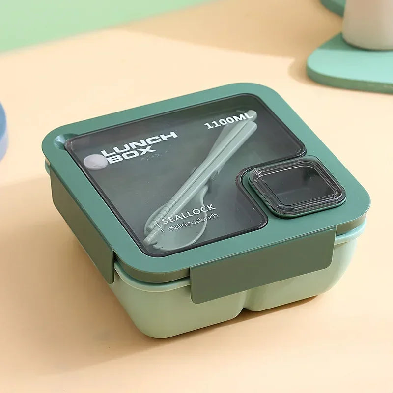 850ml/1100ml Lunch Box Microwave Portable Bento Boxes with Tableware for Kids School Leakproof 4 Grid Food Snack Containers