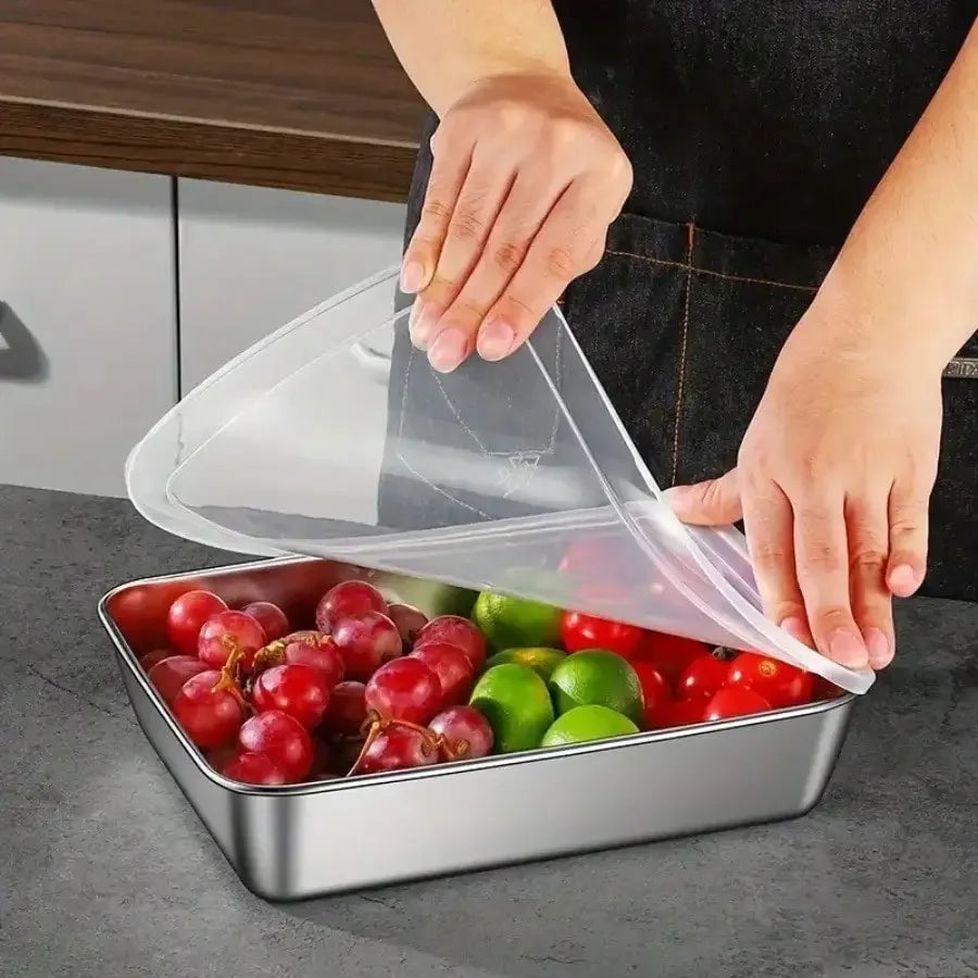 3/5-Piece Set Of High-Quality Leak Proof Stainless Steel Food Storage Containers - Made Of 410 Heavy-Duty Stainless Steel Material, Reusable And Stackable With Sealed Lids For Freshness Preservation, Suitable For Salad, Fruit