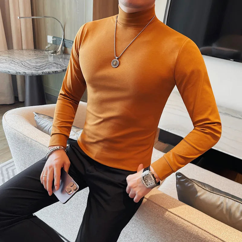 Men's T Shirts Autumn Winter New Turtleneck Long Sleeve T-Shirts For Men Clothing 2025 Slim Fit Casual Basic Tee Shirt Homme 5XL