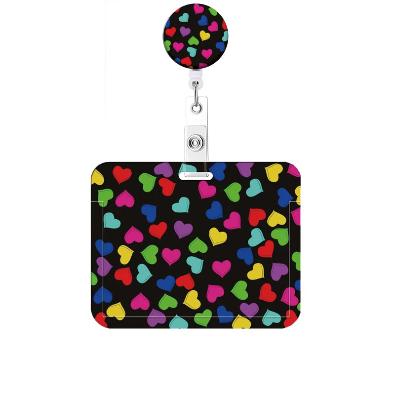 Flower Retractable Buckle Card Holder Women Business Badge Case Reel Clip Girls Cardholders Doctors Nurses Hang Credential holde