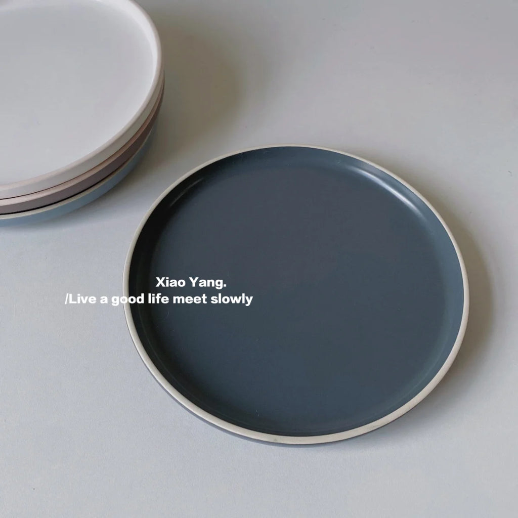 Nordic Style Ceramic Plate Pure Color Brown White Underglaze Dining Utensils Simple And Elegant Ins Style Flat Dishware
