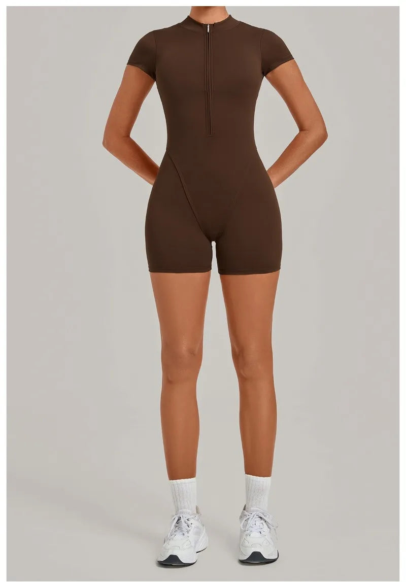 Women's Seamless Yoga Jumpsuits Sports Fitness Hip-lifting Short-sleeved Backless Training Workout Gym Shorts One-piece