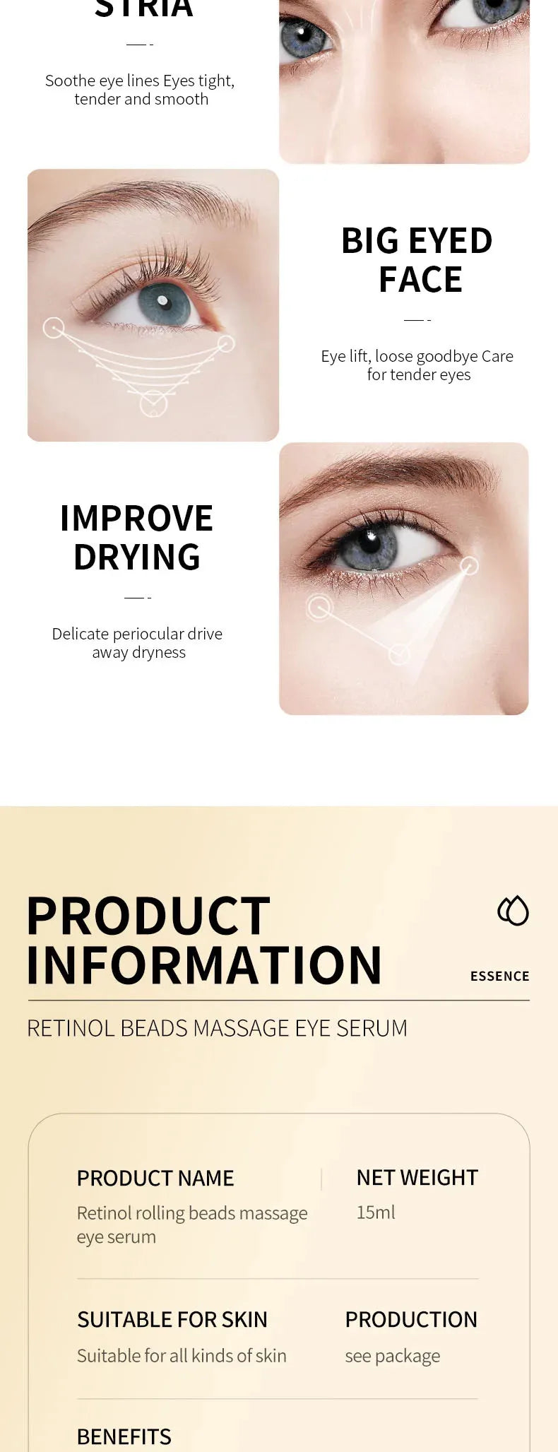 Snail Anti-Aging Face Cream Collagen Firming Fade Fine Lines Eye Massage Roller Anti Wrinkles Eye Bags Korean Skin Care Product
