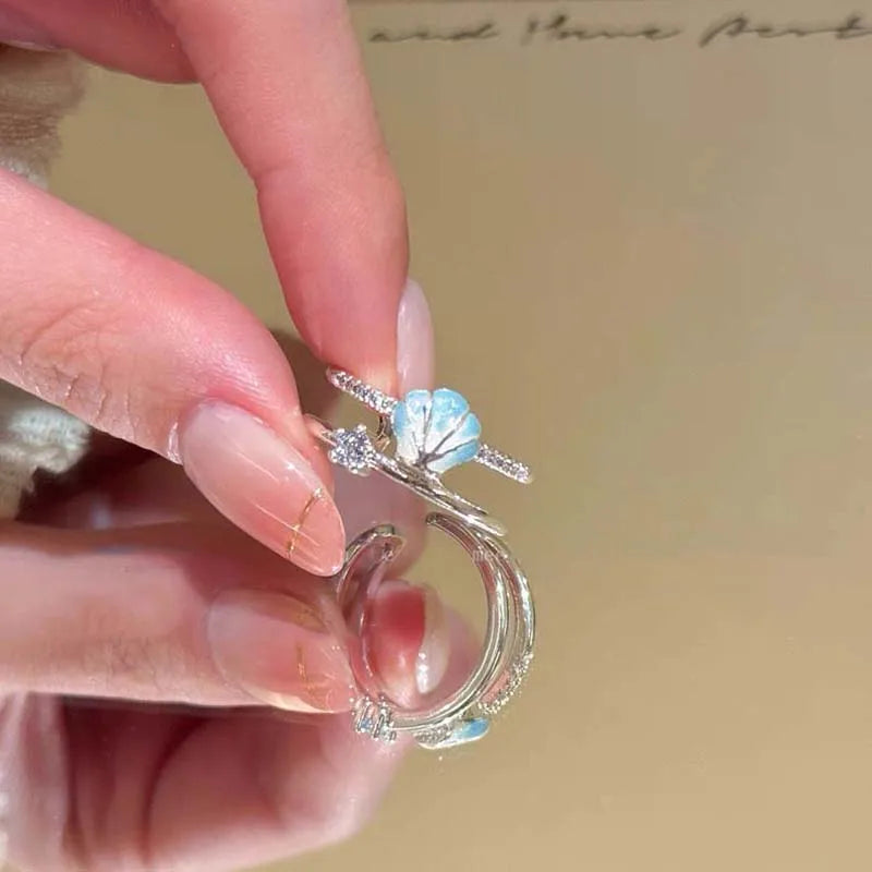 Sweet Blue Starfish Shell Rings for Women  Fashion Imitation Pearl Open Rings Summer Seaside Vacation Jewelry Accessories