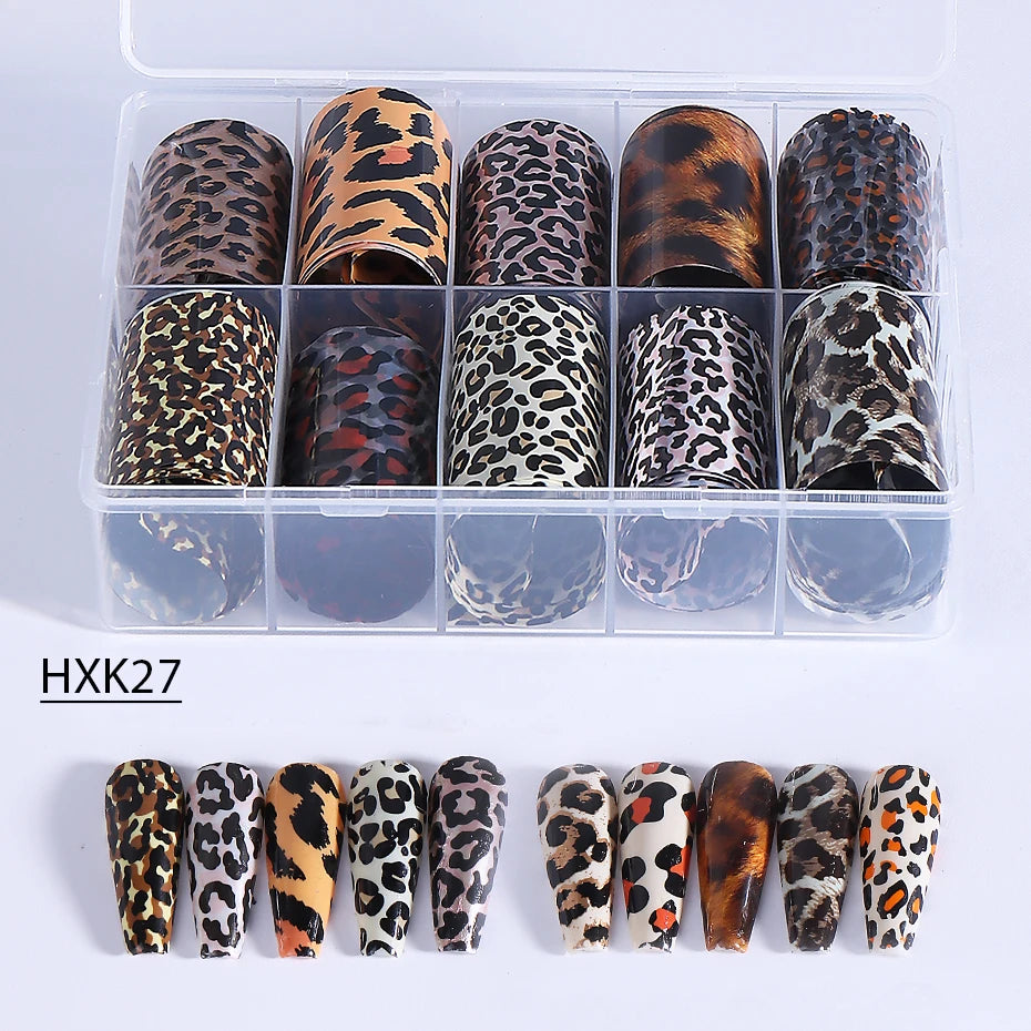 1Box Leopard Print Transfer Nail Foils Sticker Sexy Wild Animal Pattern Design Transfer Decals Sliders DIY Manicure Decoration