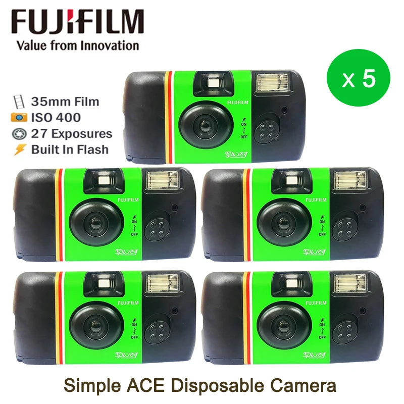 Fujifilm Single Use Disposable Film Camera Fujifilm Quick Snap/Fujifilm Quick Fun/Fujifilm ACE 400 with Flash 27 Photo Exposures