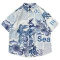 Sea World Letter Printed Shirts Japanese Harajuku Oversized Shirts Short Sleeve Button Up Blouse Men's Summer Hawaii Shirts Tops