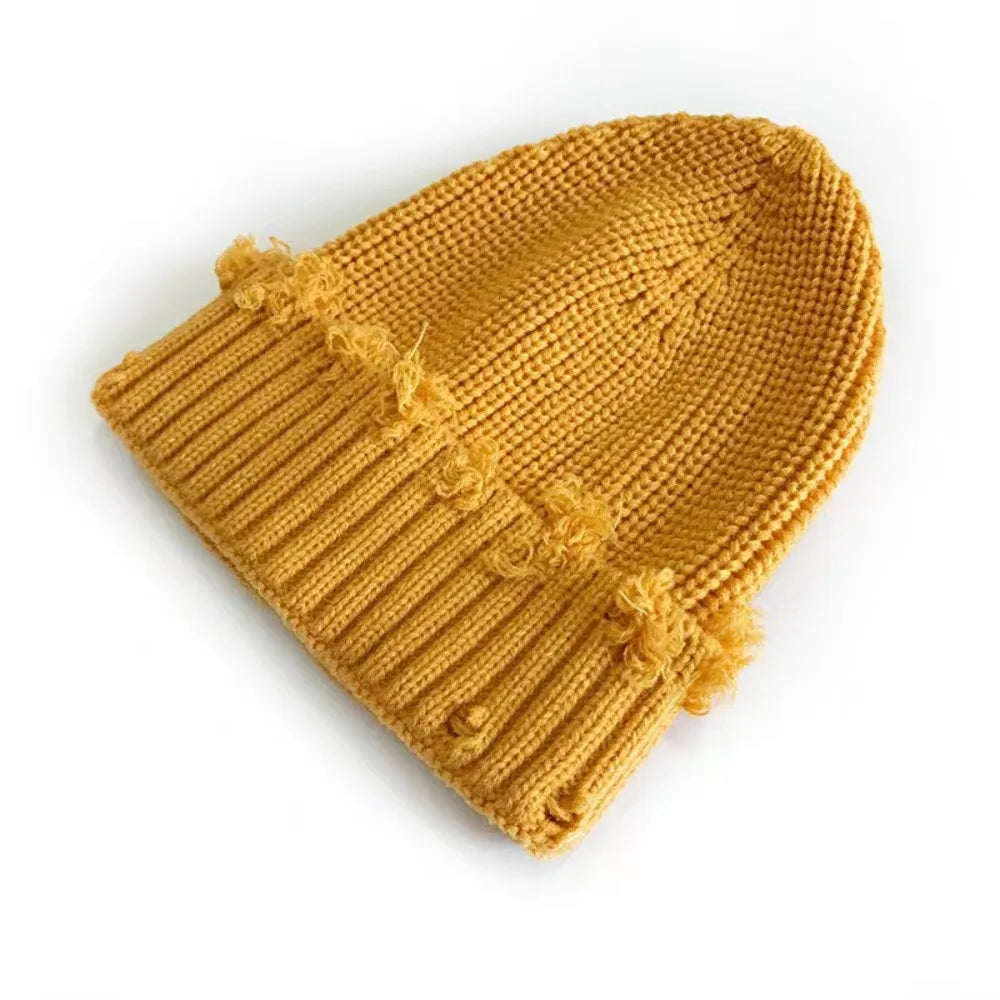 New Fall and Winter Hip Hop Trend Broken Brim Knitted Hat Woman Man Green Grey Black White Hole Cap Warm Hat Bonnets Fall