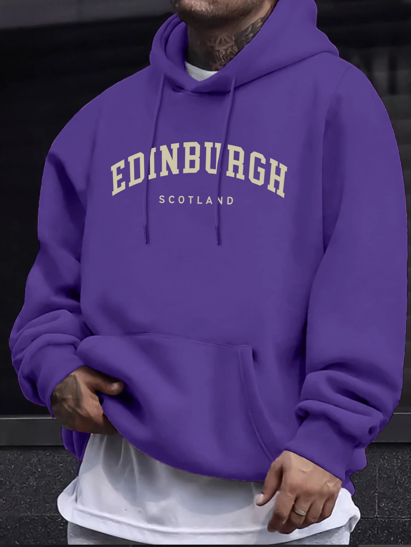 Edinburgh Scotlano Letter Prints Fleece Comfy Tops Man Loose Fashion Sweatshirts Sports Autumn Hoodie Simple Casual Streetwear