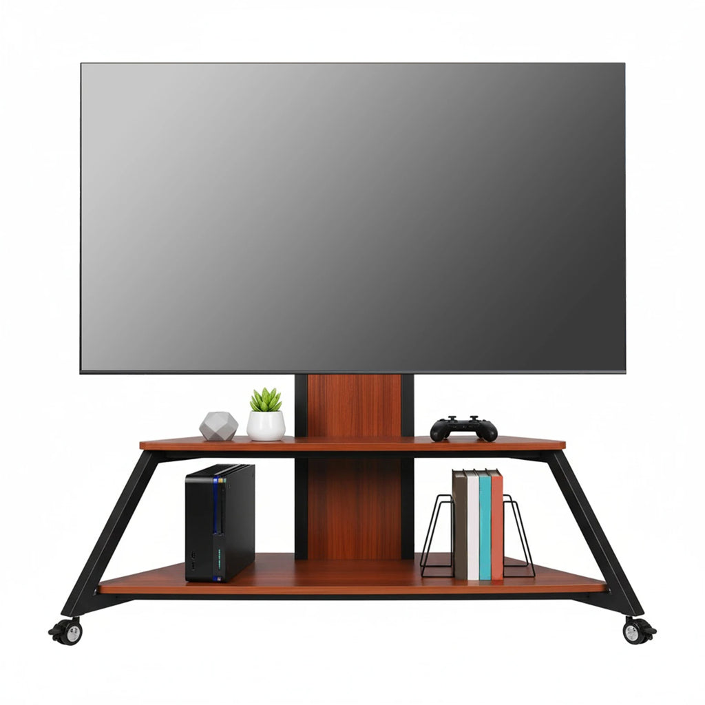 Rolling TV Stand for 60-100 Inch TVs Up To 220 Lbs with Wooden Shelves Rolling TV Floor Stand Height Adjustable Lockable Wheels