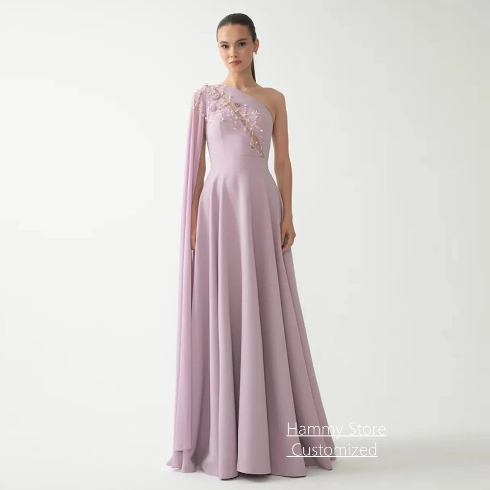 Customized Evening Dress Fashion One Shoulder Sleeveless Beading  Sequined Floor Length A Line Arabian Prom Party Gown