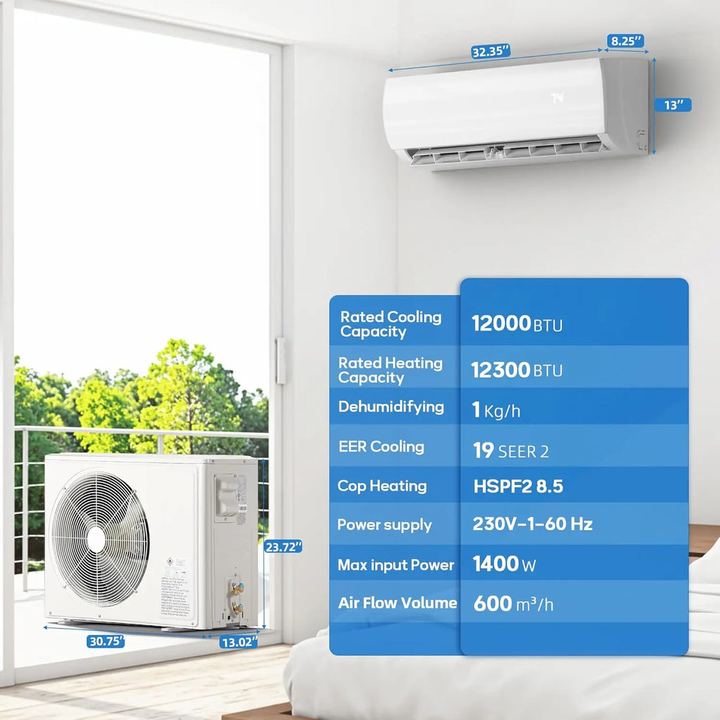 12000BTU Mini Split Air Conditioner Heat Pump 19 SEER2 Inverter Compressor 230V Custom AC Unit for Cooling up to 750 Sq. Ft. Spa