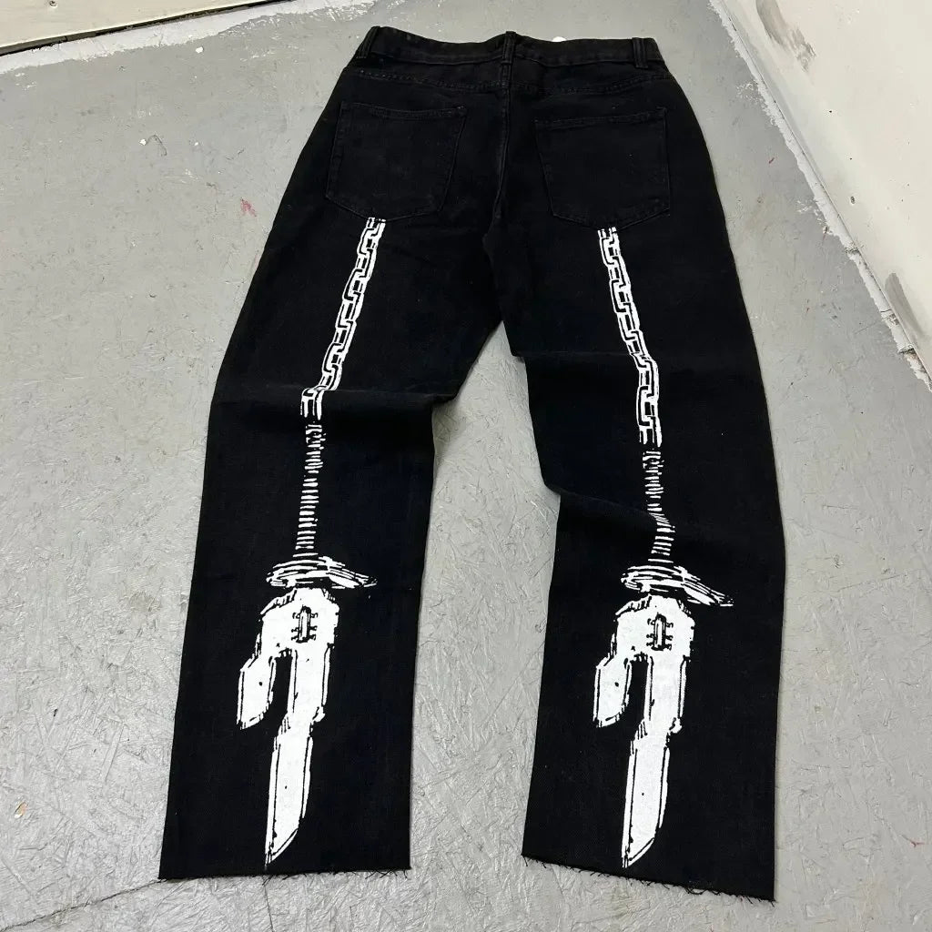 Harajuku Zoro Y2k Baggy Jeans Women Vintage Wide Leg Denim Pants Popular Jeans Streetwear Couples Trouser Men Clothing