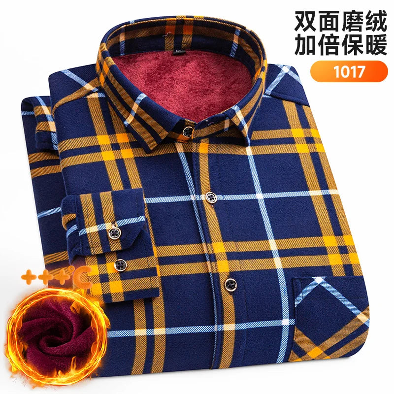 Men's Long-Sleeved Shirt Thickened Warm 7XL8XL Plus Size Autumn/Winter Casual No-Ironing Comfortable Double-Sided Fleece Top
