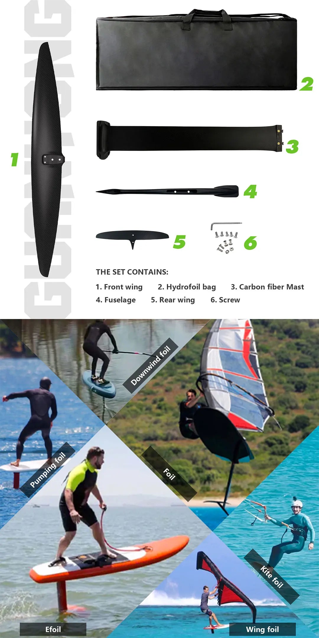 Original Factory-Made 1300V2 Carbon Fiber Hydrofoil 1632sqcm for SUP/Prone Surfing and Wind-Wing Kite Water Sports