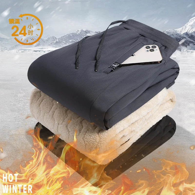 Plus Size 7XL 8XL Men's Winter Pant Fleece Velvet Plush Trouser Male Thermal Thick Warm Windproof Casual Joggers Waterproof Pant