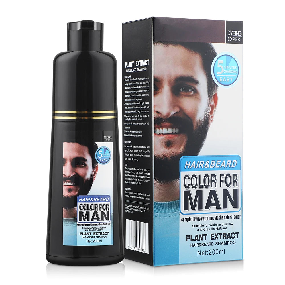 Send From US 200ml Natural Permanent Beard Dye Shampoo Long Lasting Beard Coloring For Men Removal White Grey Hair Color Cover