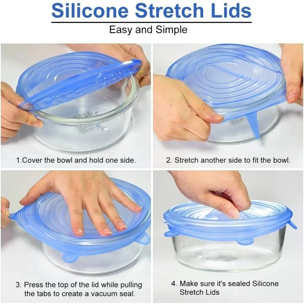 6PCS Food Reusable Fresh-keeping Cover Kitchen Gadgets Non-slip Bowl Cap Stretch Silicone Lids