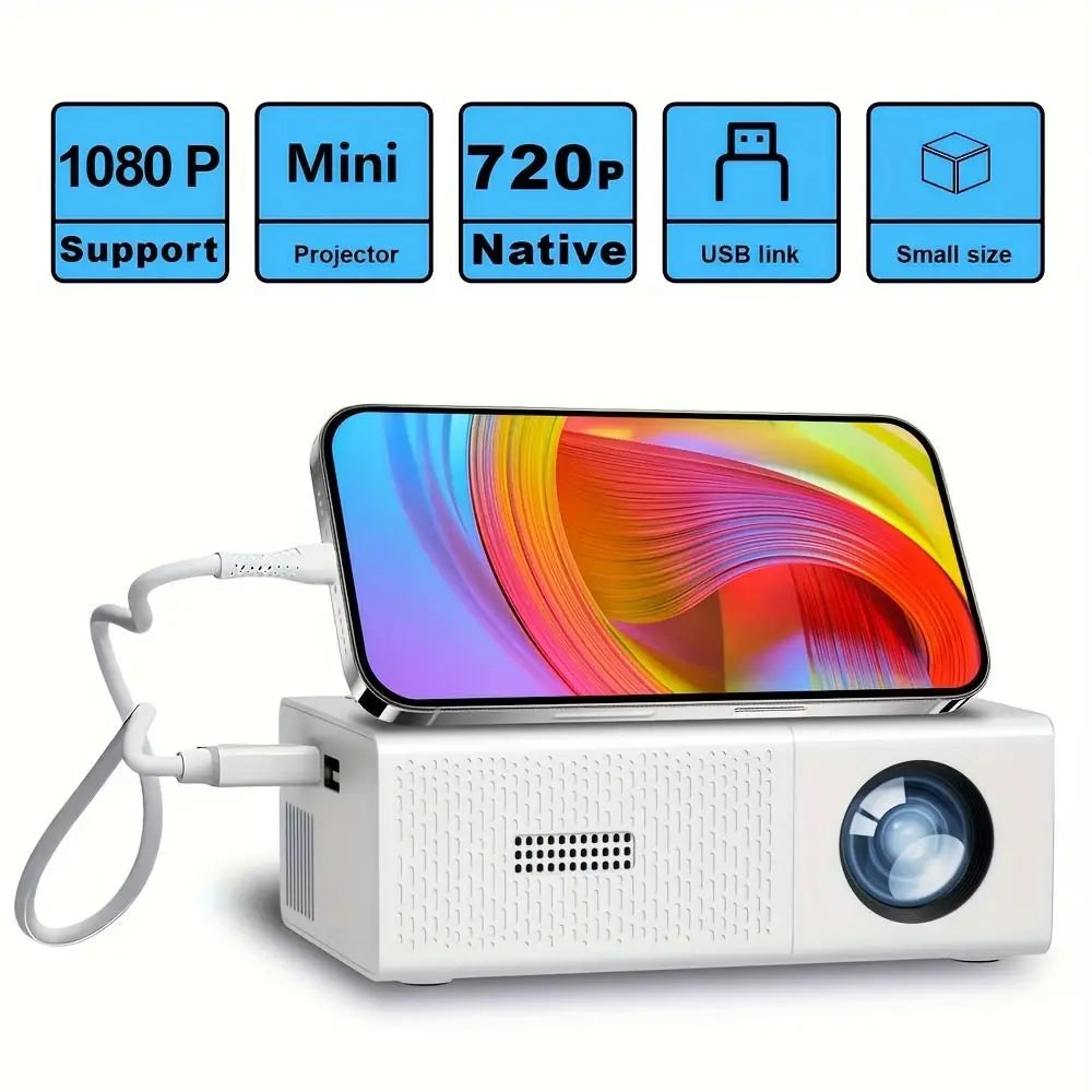 1080P Resolution Mini Projector Built-in Speaker Remote Control Portable Projector Halloween Gifts LCD Technology