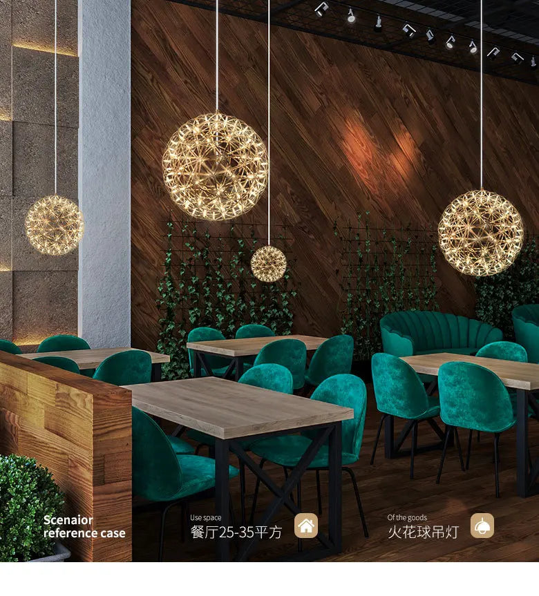 Stainless Steel Led Chandelier Light Shop Spark Ball Full Sky Star Milk Tea Restaurant Exclusive Network Bar Art Decoration Lamp