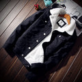 Autumn Winter Fleece Denim Jacket Men's Slim Thick Sherpa Casual Outerwear