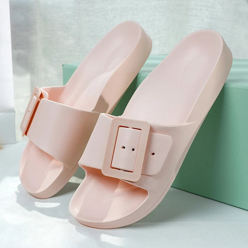 Adjustable Buckle Women's Sandals, Non-Slip, Lightweight, Flat-Soled Slip-On Sandals for Outdoor Wear, Beach Sandals, Bathroom S